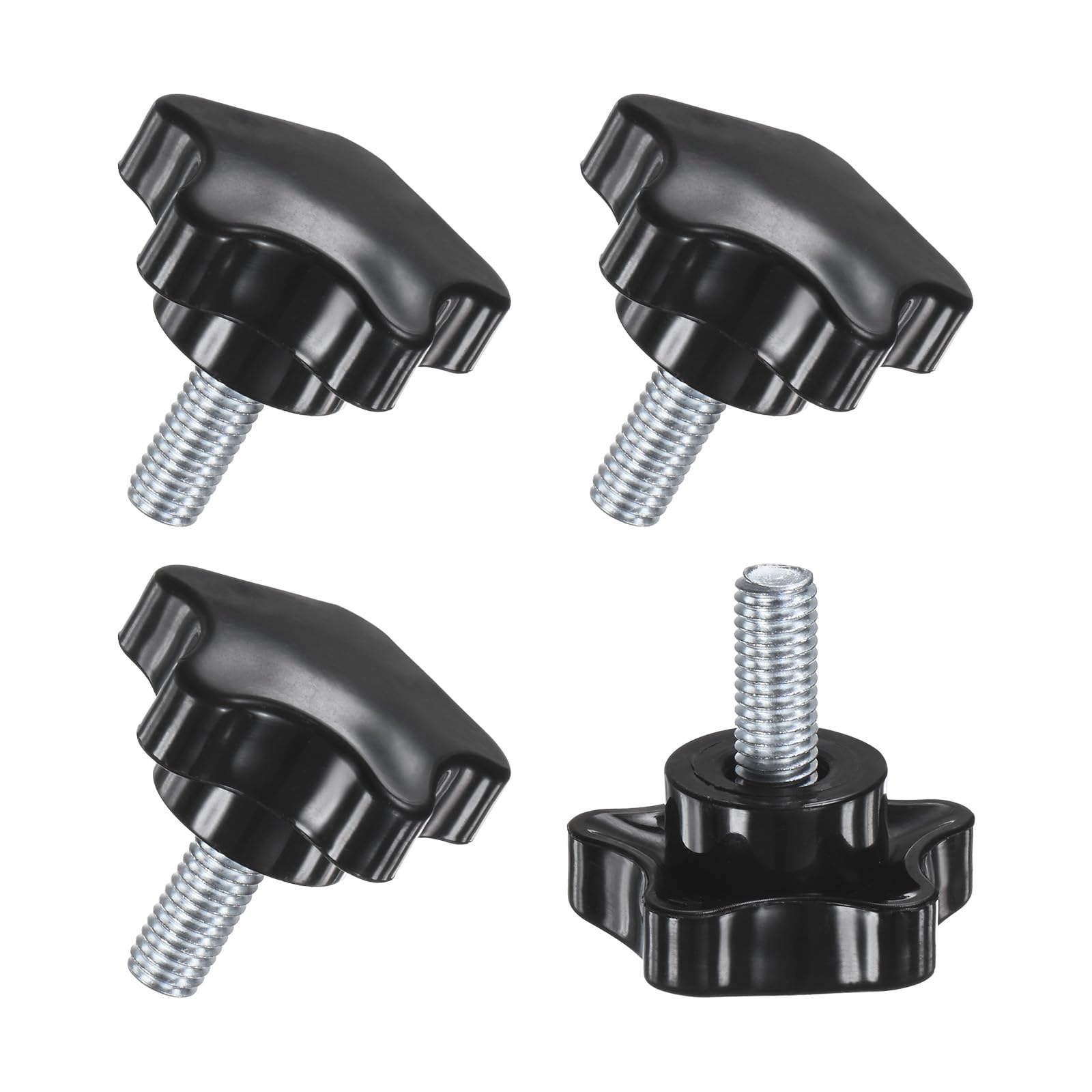 M METERXITY 4-Pack Star Clamping Knobs, M8x20mm Male Thread Hand Tightening Screw for Machinery/Electronic/Furniture/Umbrella Base, Machine Handle Replacement [39mm, Black]