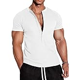 Muscle Cmdr Men's Waffle Henley Shirts Long Sleeve T-Shirt Stylish Casual 5 Button Placket Slim Fit Tee Thermal Underwear