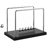 Theefun Newtons Cradle Pendulum Large 7 Beads, 30+ Sec Swing Balance Balls | Anxiety Stress Relief, Desk Toys Office Decorations with Wood Base, Physics Gadget for Kids