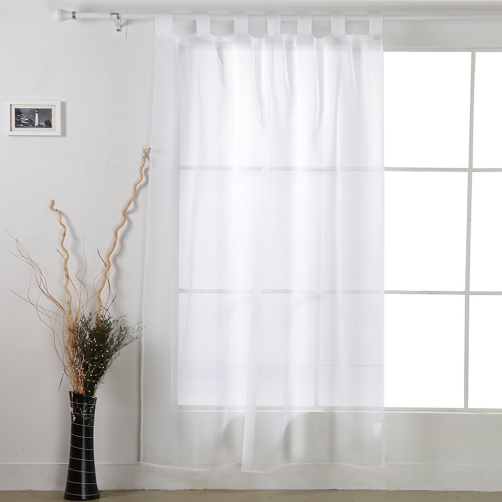 Deconovo Home Decorations Semi Transparent Panel Back Tab Top Voile Sheer Curtains for Window, Fabric, White, 55 x 69 Inch