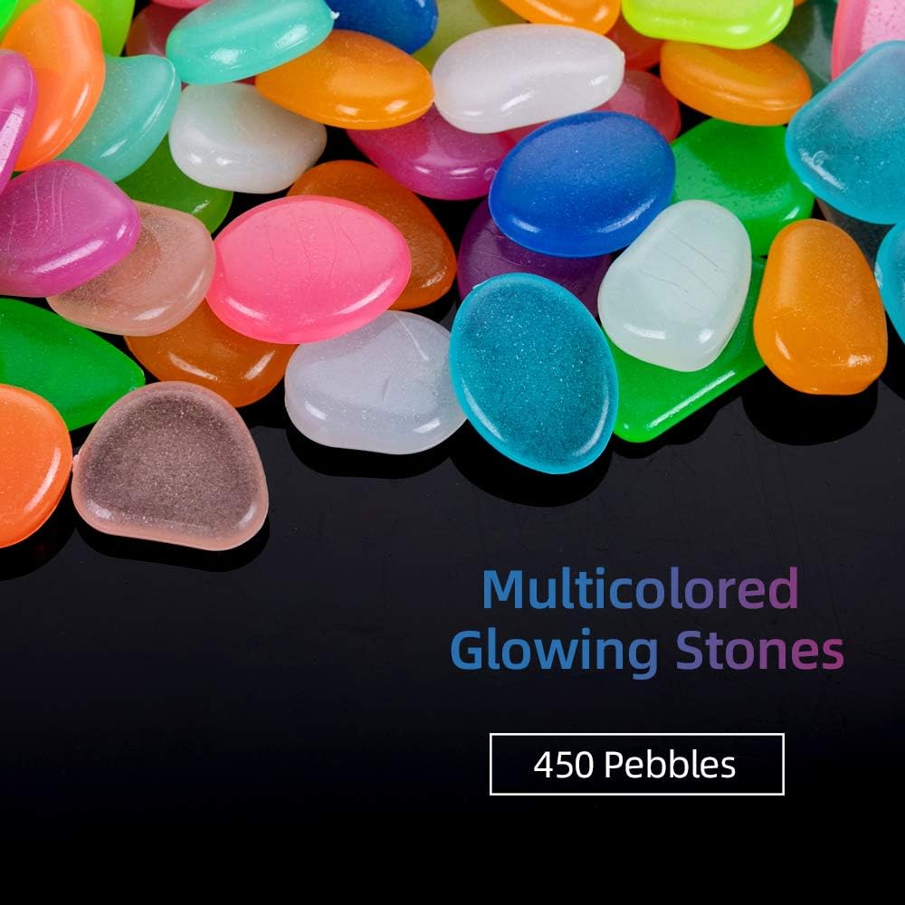(450 pcs) Glow in The Dark Rocks Pebbles Stone Mixed Color Glow for Garden Walkway Yard and DIY Decorative Gravel Stones, Fish Tank Aquarium Rocks, Solar Backyard LED Patio Decorate : Garden & Outdoor