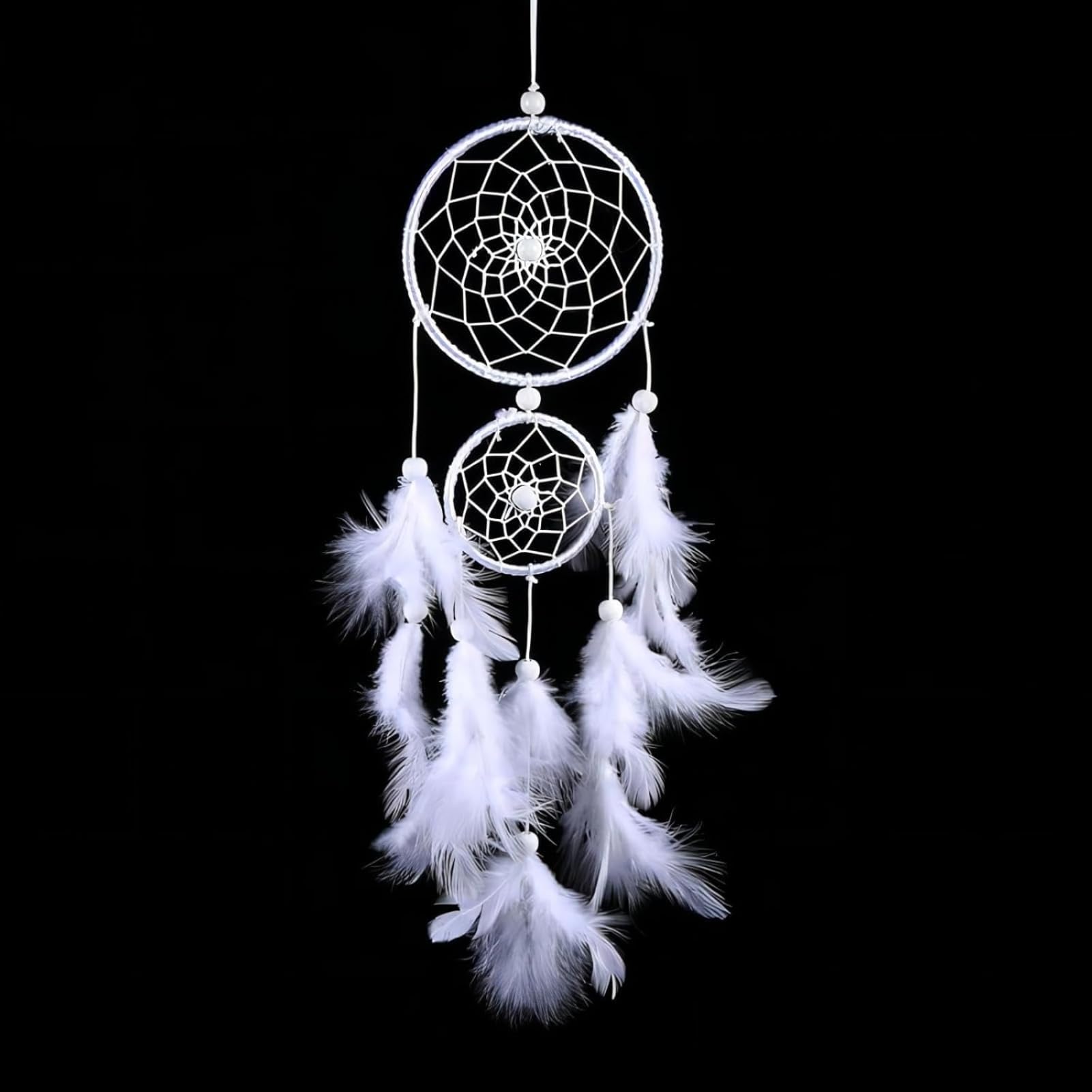 VIFERR Dream Catcher, White Dreamcatcher Indian Style Wind Chimes Wall Hanging Beads Feather Lace Dream Catcher for Living Room Bedroom Decor