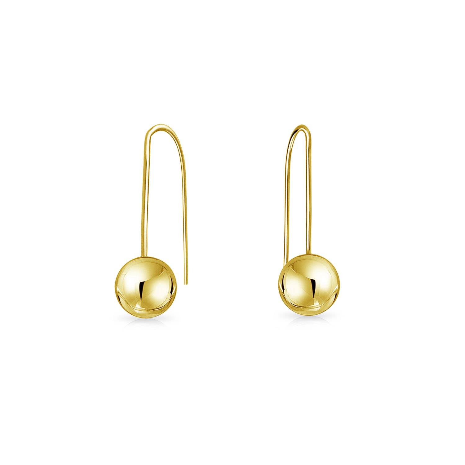 Tiny Minimalist Threader Drop Ball Earrings Real Yellow Gold For Women Teen Girlfriend Real Yellow Gold