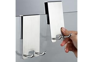 Taozun Over The Door Hooks - Stainless Steel Shower Towel Hooks, Squeegee Holder, Frameless Glass Shower Door, 2 Packs