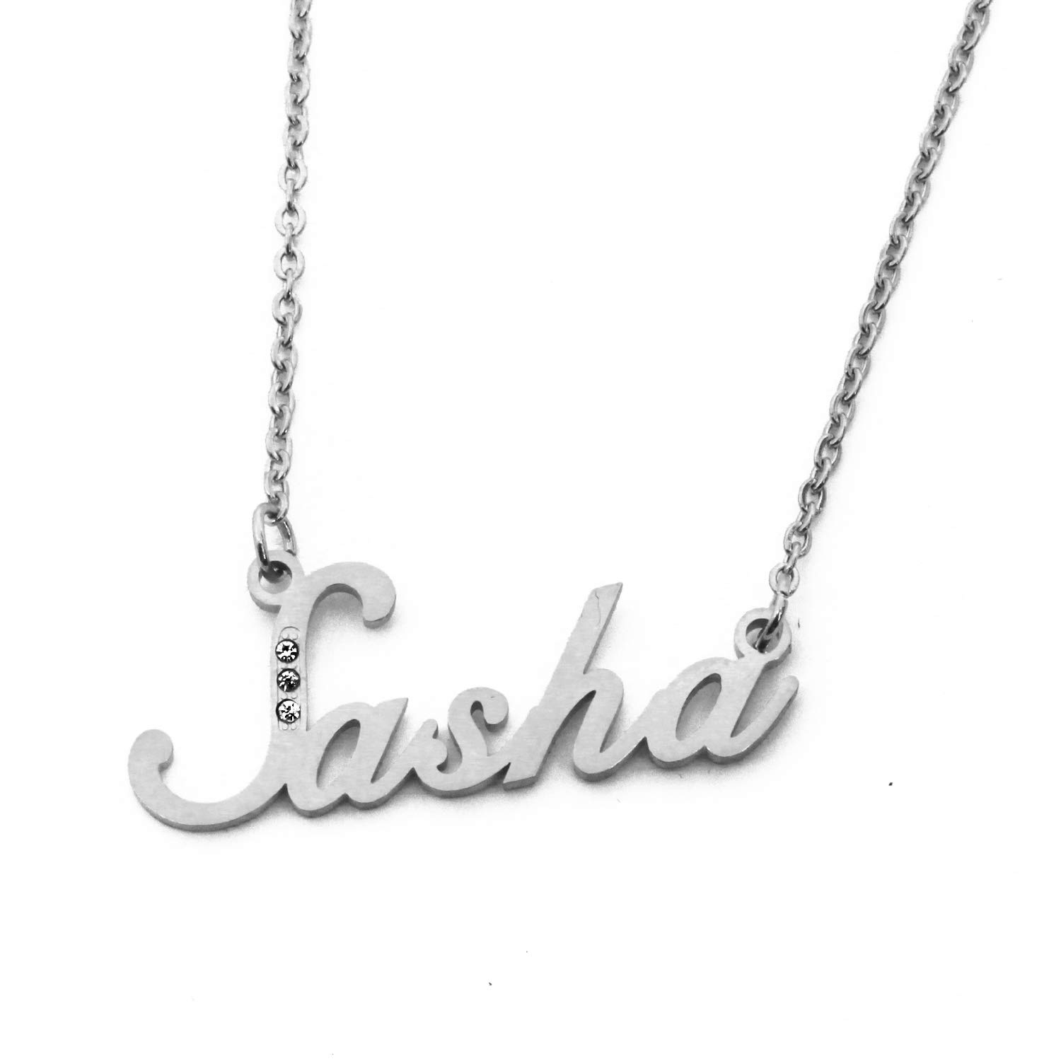 Kigu Sasha Name Necklace - Silver Tone - Personalised Jewellery-customised Name Necklace-Name Pendant Sasha-Personalised Necklace for Women