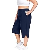 FOREYOND Womens Plus Size Capris Pants Quick Dry Loose Casual Workout Pants with Pockets 1XL-5XL
