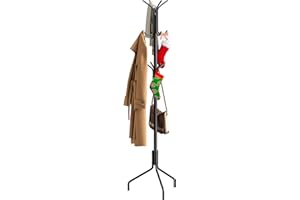 FILWH Coat Rack Freestanding Coat Tree Standing Coat and Hat Hanger Jacket Organizer Rack Metal,18.3" L x 18.3" W x 71.5" H, Black
