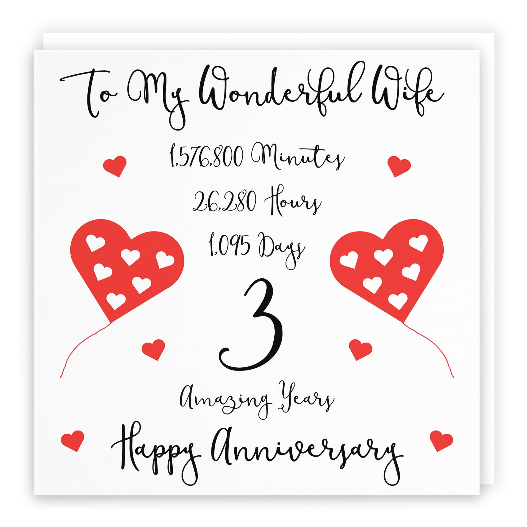 Hunts England - Large Romantic Wife 3rd Wedding Anniversary Card - To My Wonderful Wife - 3 Amazing Years - Timeless Collection - Large - 210 x 210 mm — image 1