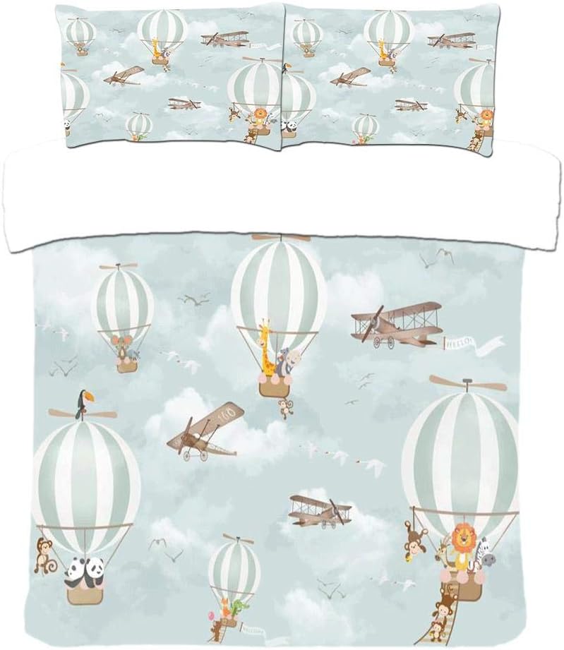 YCMFVG Duvet Cover Set 3D Print Cartoon Hot Air Balloon Effect Quilt Bedding Set Double 220X230Cm