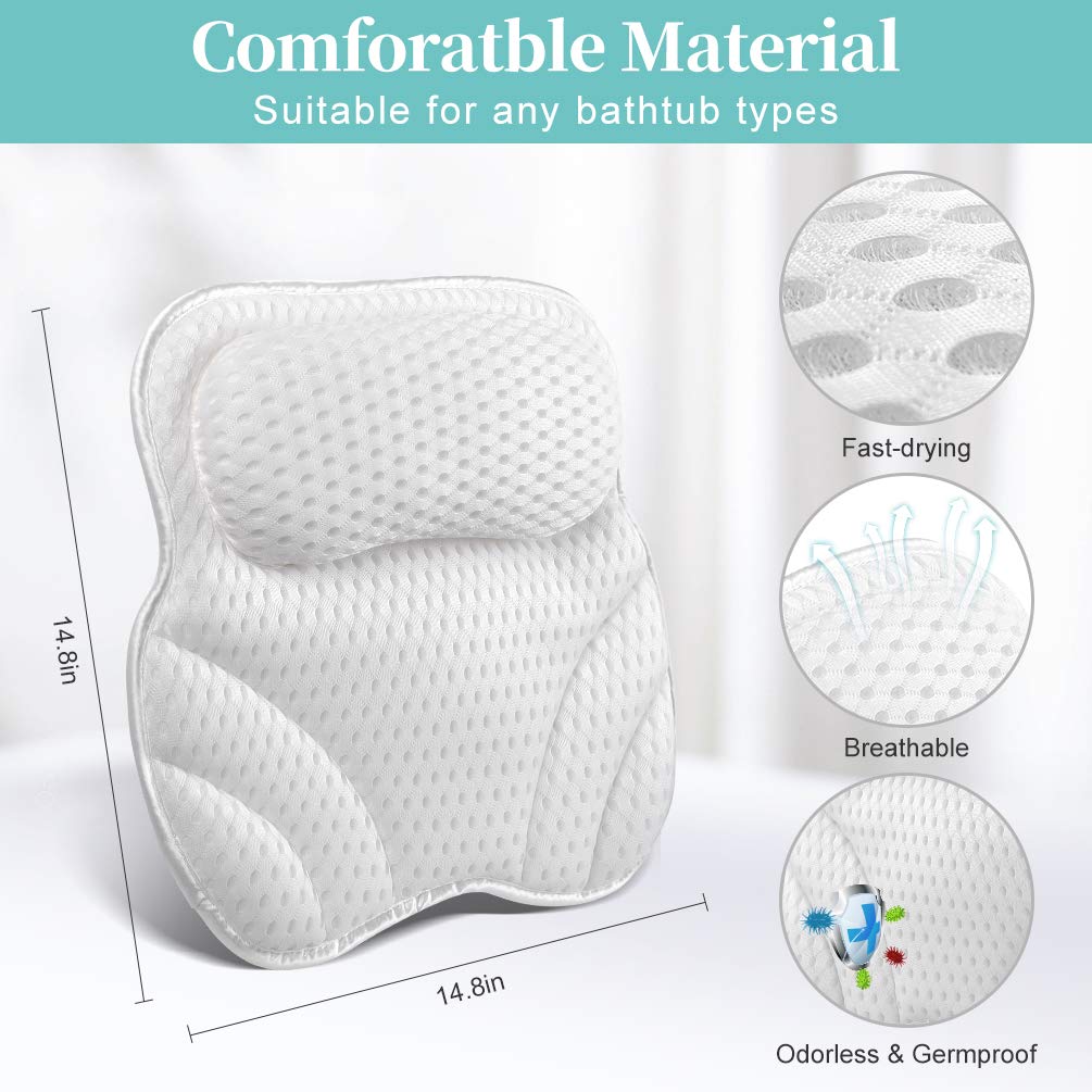 Bath Pillow for Tub Neck and Back Support, Luxury Bathtub Pillow Rest 3D Air Mesh Breathable Spa Pillow with Powerful Gripping Technology 6 Powerful Suction Cups, Comfortable Soft Bath Tub Pillow : Beauty