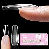 Beetles Tipex Lite Apex Nail Tips, Coffin Long, 96pcs 16 Sizes,Pre-Building Pre-Etched Acrylic Nail Tips for Flat Nails & Natural C-Curves Nail Beds