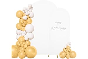 JALANCY Set of 2 Wedding Arch Cover 2-Sided Round Top Spandex Fitted Arch Backdrop Cover for Birthday Party Baby Shower Wedding Arch Stand Decor（7.2FT, 6.6FT, White）