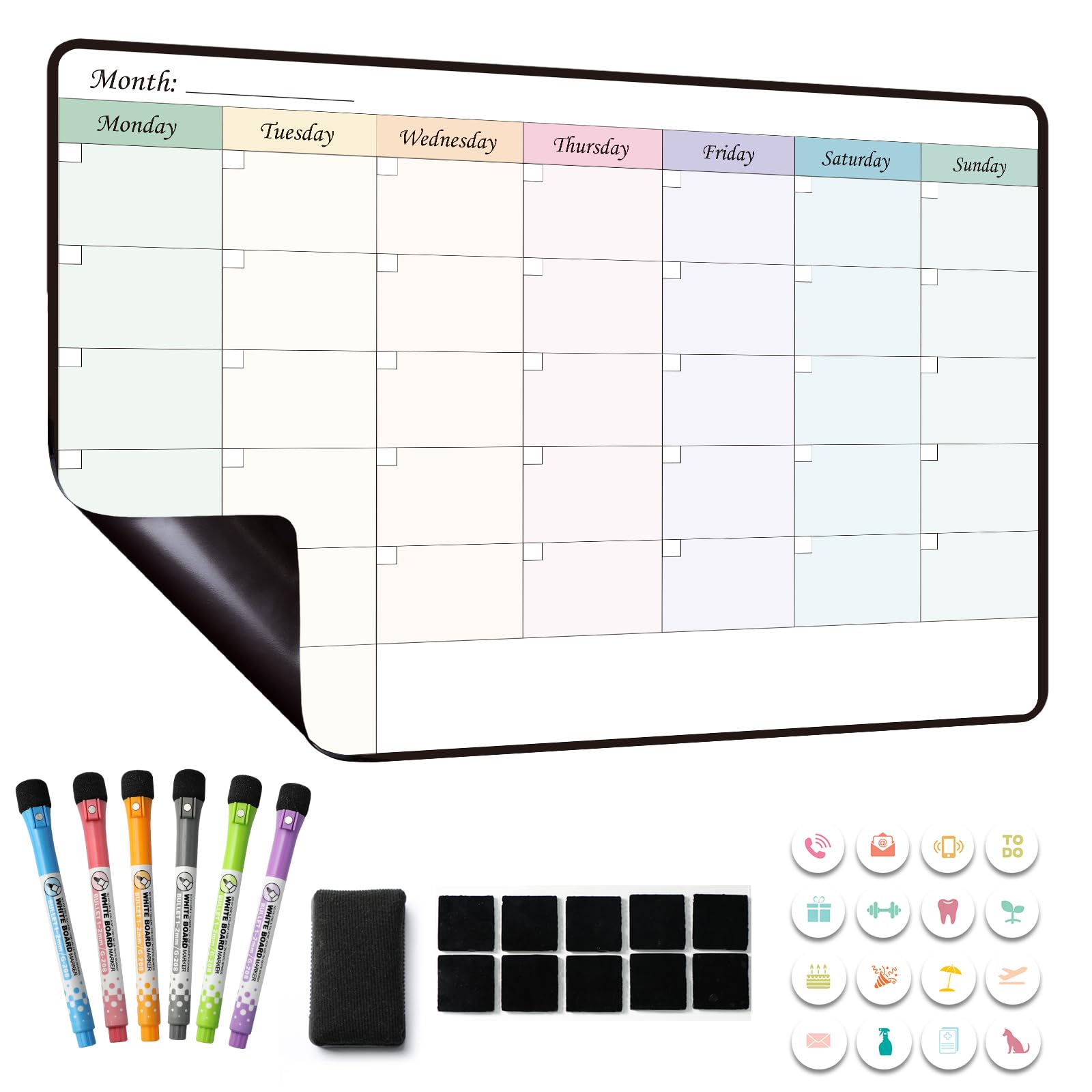 MCCORL Magnetic Fridge Whiteboard Calendar, Weekly/Monthly Planner, Perfect as Family Chores Chart,Reminder and Memo Board, Dry wipeable (Monday to Sunday)