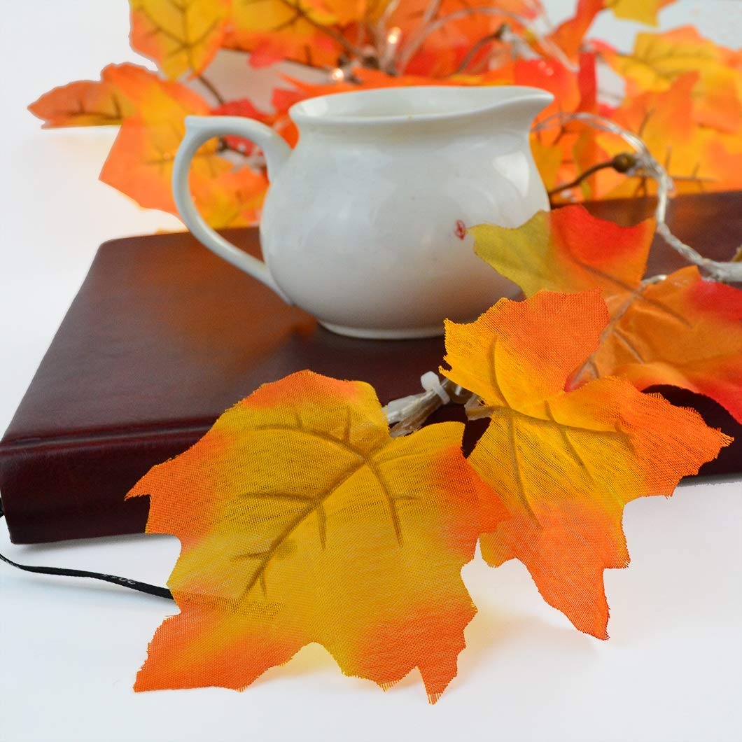 Wobe 16.4ft Thanksgiving Decorations Lighted Fall Garland, 2pcs Autumn Garland String Lights Thanksgiving Decor Halloween String Lights Maple Leaf Shape Home Party Each 8.2 Feet 20 LED