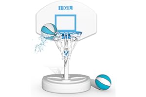 IGL Poolside Basketball Hoop, Swimming Pool Basketball Hoop with 36 Inch Backboard, Height Adjustment Pool Basketball Goals with Stainless Steel Rim, Includes 2 Balls & Pump