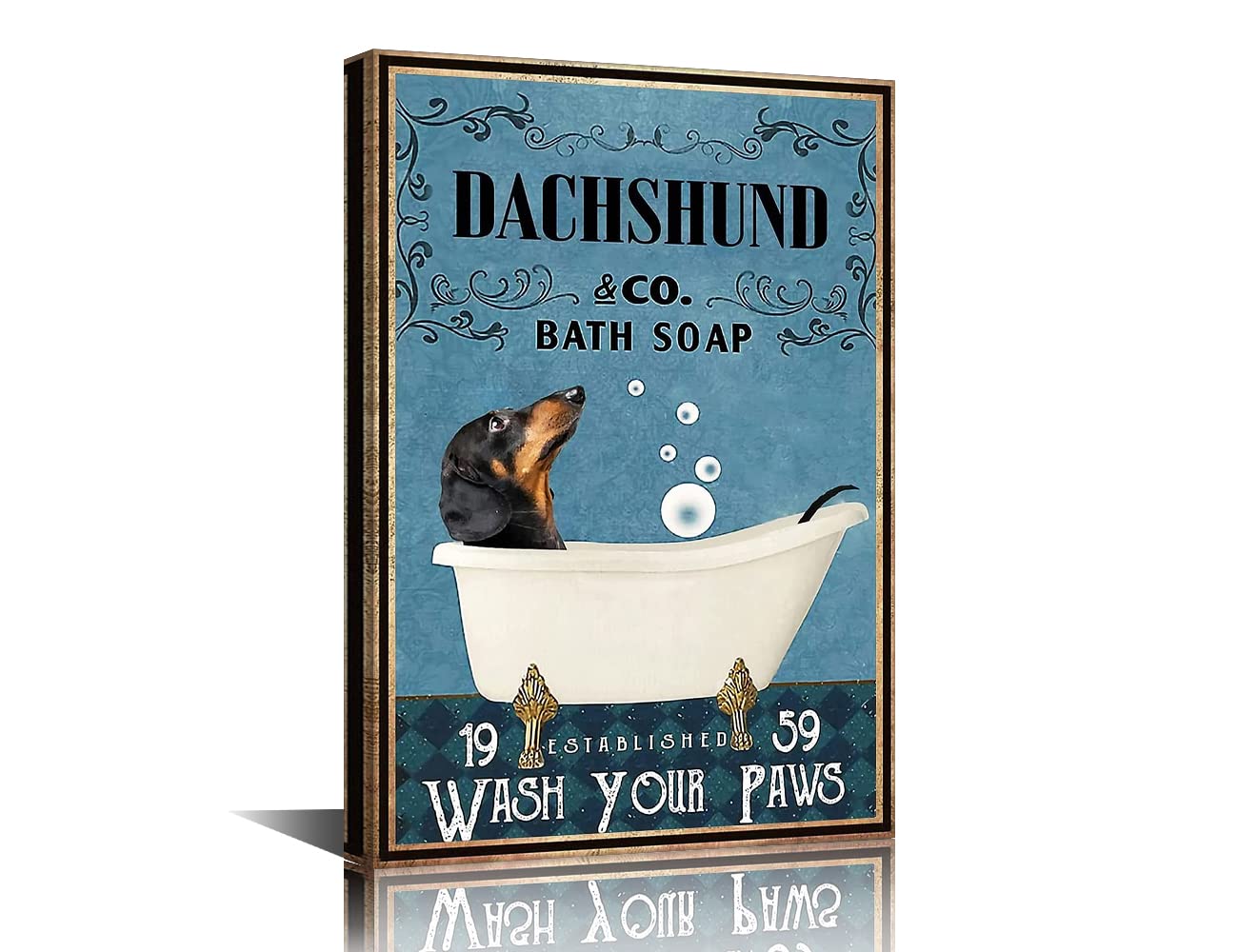 Funny Dachshund Decor Bathroom Wall Art Canvas Framed Poster Dachshund GIfts Vintage Home Wall Decor Dachshund Dog Lovers Retro Decor Toilet Bathtub Decor Ready to Hang-18 Wx12 H