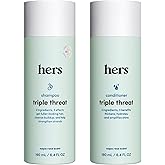 hers Triple Threat Shampoo & Conditioner Set - Biotin, Saw Palmetto, & Pumpkin Seed Oil Formula - Thickens & Hydrates - Color-Safe, Paraben-Free, Vegan - Napa Rose Scent - 6.4 Fl Oz, 2 Count