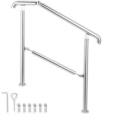 Buy Happybuy 3 Step Railing Stainless Steel Transitional Handrail Fit For Level Surface And 1 To 3 Steps Adjustable Stair Railing Indoor Outdoor Step Railings 220lb Capacity W Installation Kit Porch Diy Online
