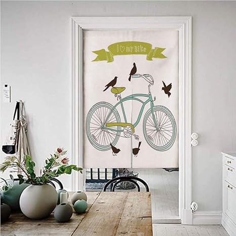 Amazon 自転車 のれん おしゃれ 目隠し 幅85cm 丈170cm 私はシートクルーザーの鳥と私の自転車のコンセプトが大好き 暖簾 ロング 目隠し 部屋間仕切り リビング カーテン のれん オンライン通販