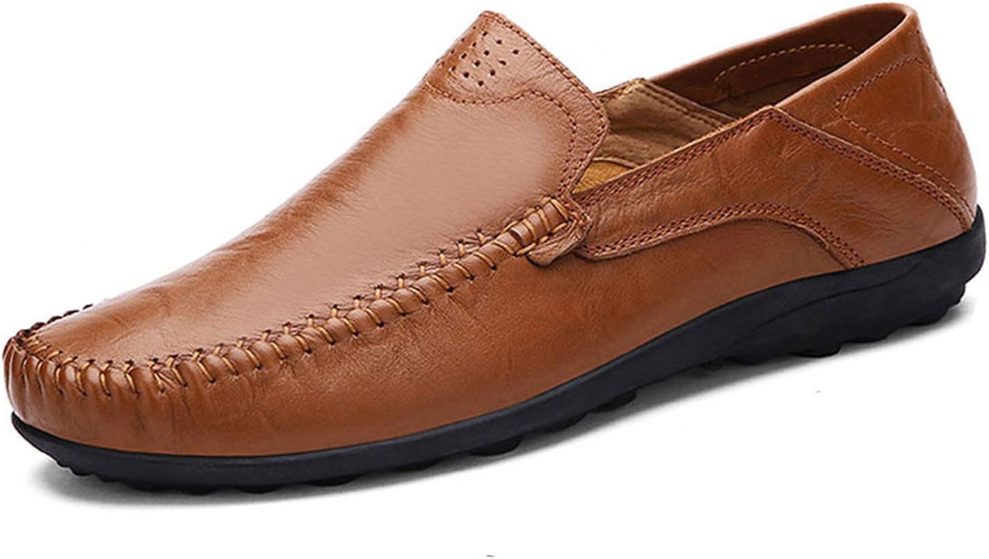 LapensMen's Driving Shoes Premium Genuine Leather Fashion Slipper Casual Slip On Loafers Shoes LPLFS1587-RB41 Red Brown(Size: 7 UK)