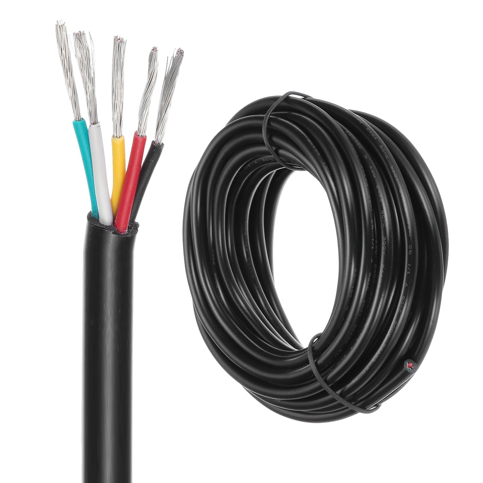 DMiotech 24 Gauge Wire Electrical Wire 5 Conductor, 24 AWG Extension Cable Cord 20 Ft/6 m UL2464 300V Stranded Tinned Copper Wire for LED Lighting Automotive