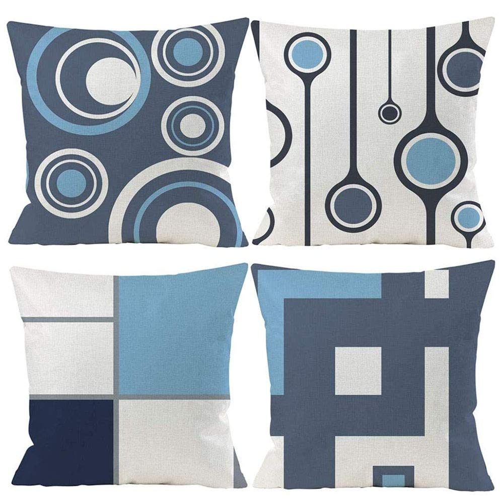 GSPIRIT Throw Pillow Covers, Cotton Linen Home Decor Set of 4 Home Pillow Cases Square 18x18 Inches Pillowcases for Sofa Kitchen Chair Bedroom (C)