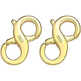 Double Opening Lobster Clasps Closure, 2 Pcs Necklace Bracelet Extender Clasp and Closures S925 Sterling Silver Neckalces Connector for Bracelets Anklet DIY Jewelry Finding Supplies (Gold)