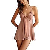 Daiwor Kout Satin Nightgowns for Women Babydoll Lingerie Silk Sexy Pjs Lace Nightie Slip Dress Chemise Sleepwear