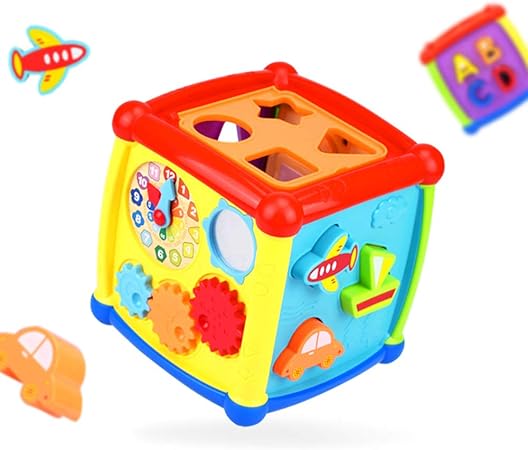 Amazon Huanger 多機能6面キューブおもちゃ 1 3歳の赤ちゃん用 ブロック 時計 ギア キーボード付き音楽パネル 赤ちゃん 幼児の おもちゃ おもちゃ