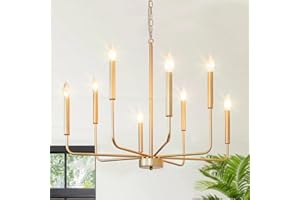 Rviezza Gold Chandeliers, 8-Light Modern Dining Room Light Fixtures, Rustic Candle Hanging Pendant Light for Living Room Entryway Foyer Bedroom Kitchen