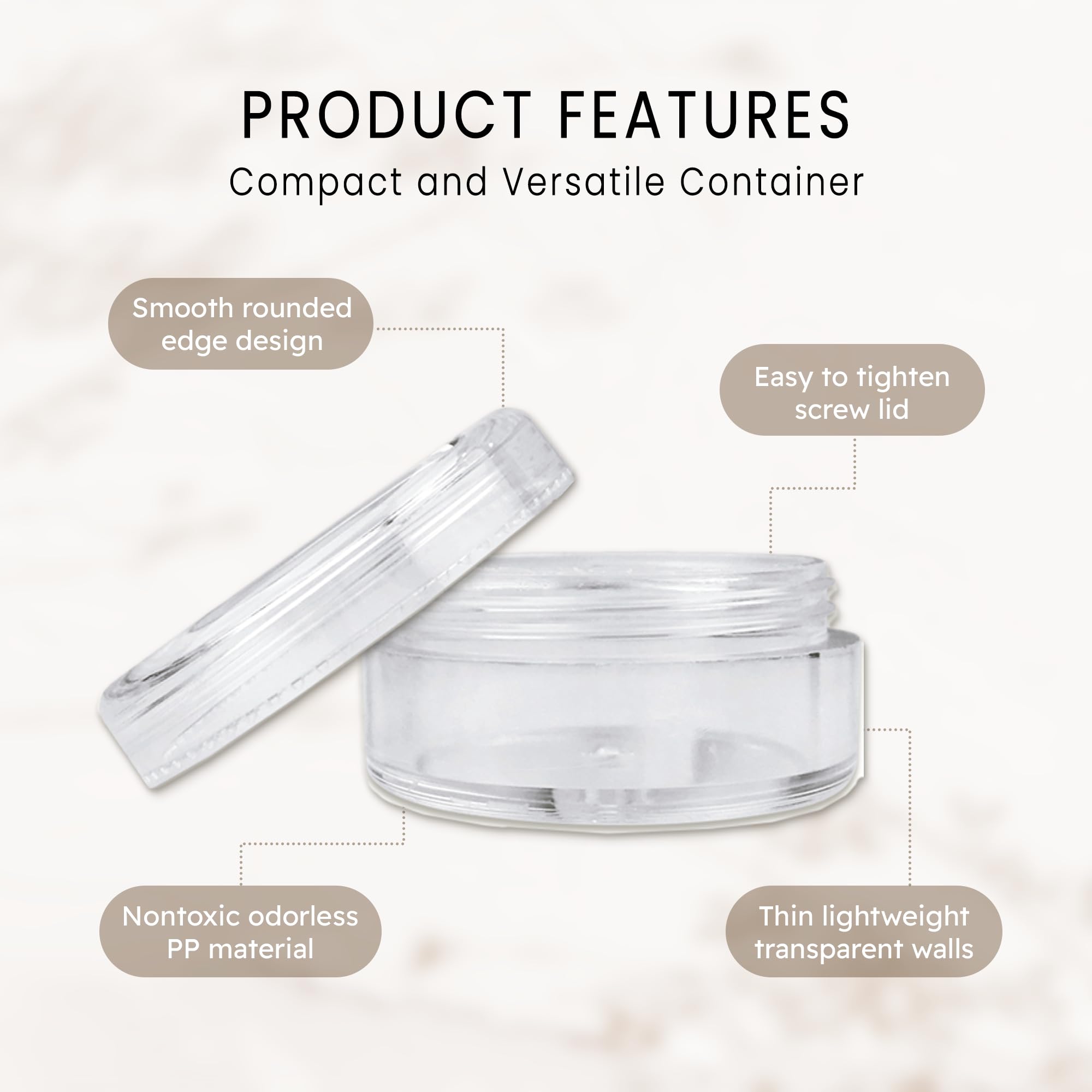 50 New Empty 5 Grams Acrylic Clear Round Jars - BPA Free Containers for Cosmetic, Lotion, Cream, Makeup, Bead, Eye shadow, Rhinestone, Samples, Pot, 5g/5ml (Clear Lid (50 Jars)
