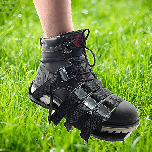 Voulosimi Lawn Aerator Spike Shoes Aeration Sandals Heavy Duty Spiked Sandals Use Premium Grass Aeration Sandals with Heavy Duty Metal Buckles