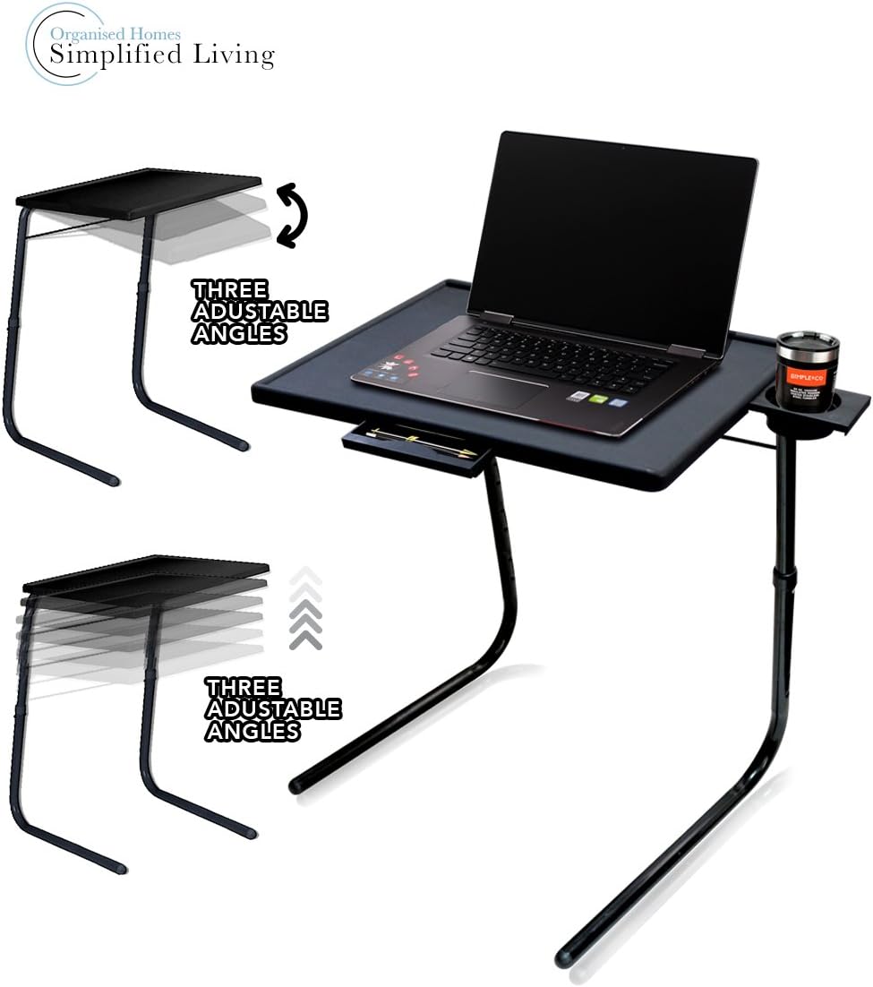 Multi Function Adjustable Insta Table With Built In Cup Holder And Storage Tray Snack Table Sofa Couch Coffee Table Bed Side Table Laptop Desk Foldable Table For Home Office Amazon Ca Office Products