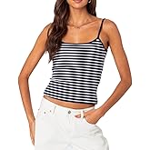 Women Y2k Summer Striped Cami Tops Spaghetti Strap Backless Slim Fit Tank Top Aesthetic Sleeveless Going Out Tops