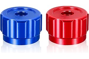 Drhomeam Round Wheel Handle, Aluminum Alloy Refrigerant Manifold Gauges Knob, Square Broach Handwheel Replacement, Red Blue Round Wheel Valve, HVAC Manifold Knob, AC System Service Tool