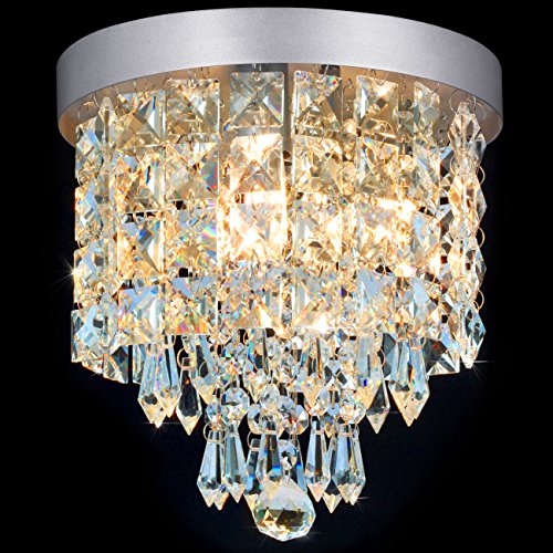 SHINE HAI Crystal Chandelier, 3-light Modern Flush Mount Ceiling Pendant Light H9.45