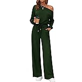 chicyes Women's Jumpsuits Dressy Long Sleeve One Shoulder Wide Leg Pants Romper Casual Fall Vacation Travel Winter Outfits