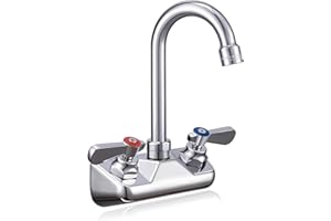 Sepaitek Leak-Free Kitchen Faucet Wall Mount 4" Center, Commercial Sink Faucet for Restaurant Triple 3 Compartment Sink, 3-1/2 Gooseneck 2 Hole Industrial Laundry Bar Hand Sink Faucet, Brass