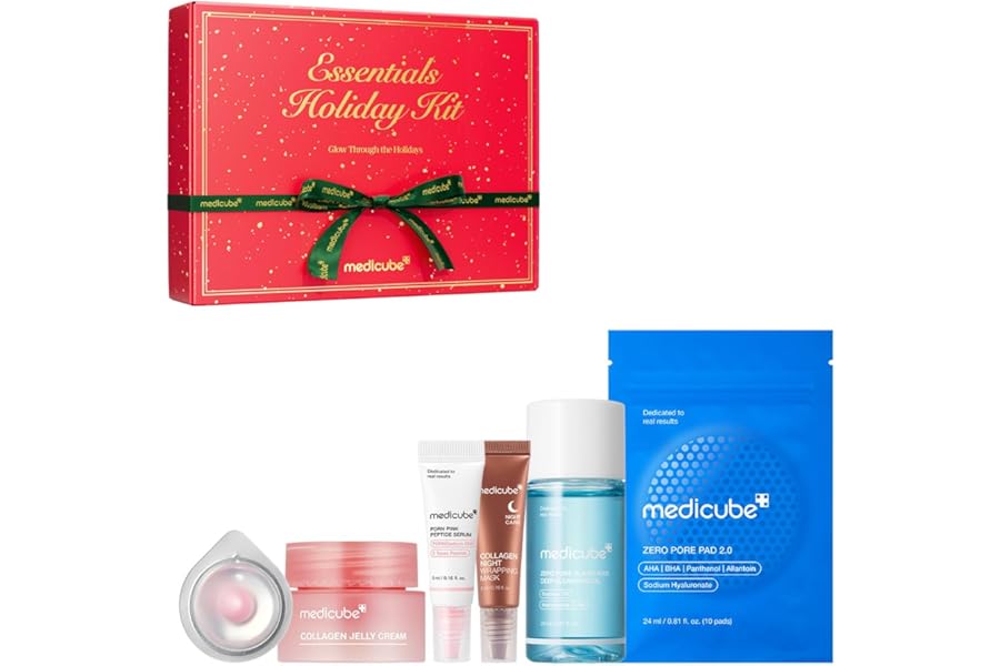 medicube Essentials Holiday Kit | 6-in-1 Mini Skincare Gift Set | Amazon Exclusive Trial Sizes for Radiant Skin | Travel Kit & Stocking Stuffers with Cleansing Oil, Toner Pads, Serum, Cream & Mask