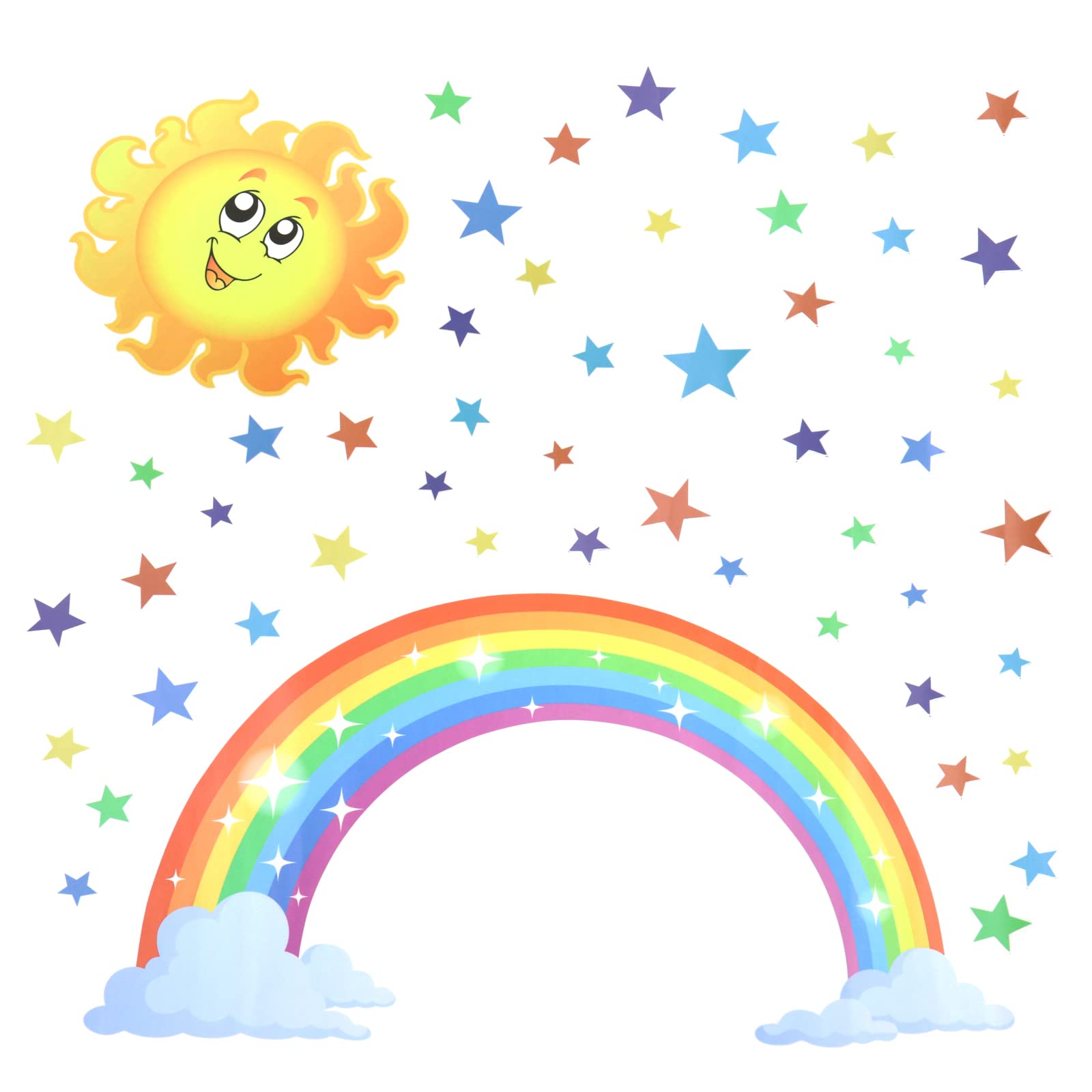 OTOTEC 2Pcs Wall Stickers Rainbow Star Sun Wall Decal Wall Decoration Creative PVC Wall Sticker Colourful Wall Decal for Baby Children Bedrooms Living Rooms Window