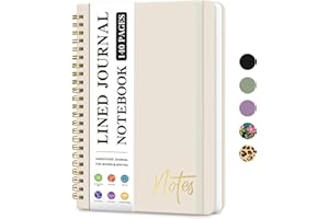 ZOTIA Lined Spiral Journal Notebook for Women, A5 College Ruled Journals for Writing, Hardcover Notebooks for Work, Note Taking and Office School Supplies,140 Pages - Grey Beige