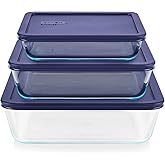 Pyrex Simply Store (3-Pack) Rectangular Glass Food Storage Containers Set, (3, 6 & 11 Cup) Meal Prep Containers With Plastic BPA-Free Lids, Dishwasher & Microwave Safe