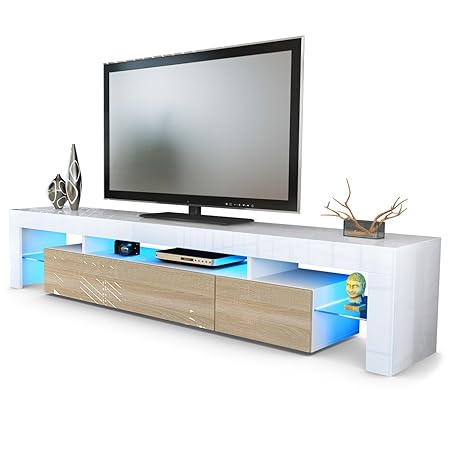 Vladon TV Schrank Lowboard Fernsehschrank Fernsehtisch Wohnzimmer Lima V2 in Weiß/Eiche sägerau