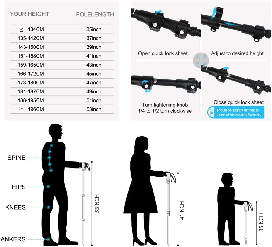 KINGGEAR Trekking Poles, Collapsible Adjustable Walking Sticks, Lightweight 7075 Aluminum, Quick Flip Lock, Anti-Sweat Cork, Tungsten Tips for Hiking, Nordic Walking and Cross Trekking(Black) : Sports & Outdoors