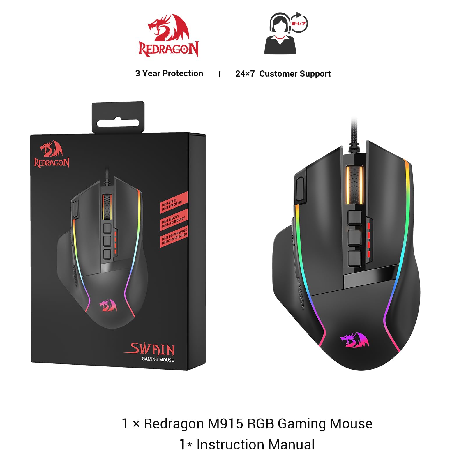 Redragon Gaming Mouse, Wired Gaming Mouse 26,000 DPI Opitacl Sensor, Ergonomic Mice with Fire Button, Macro Editing Programmable RGB Mouse for Laptap/PC/Mac