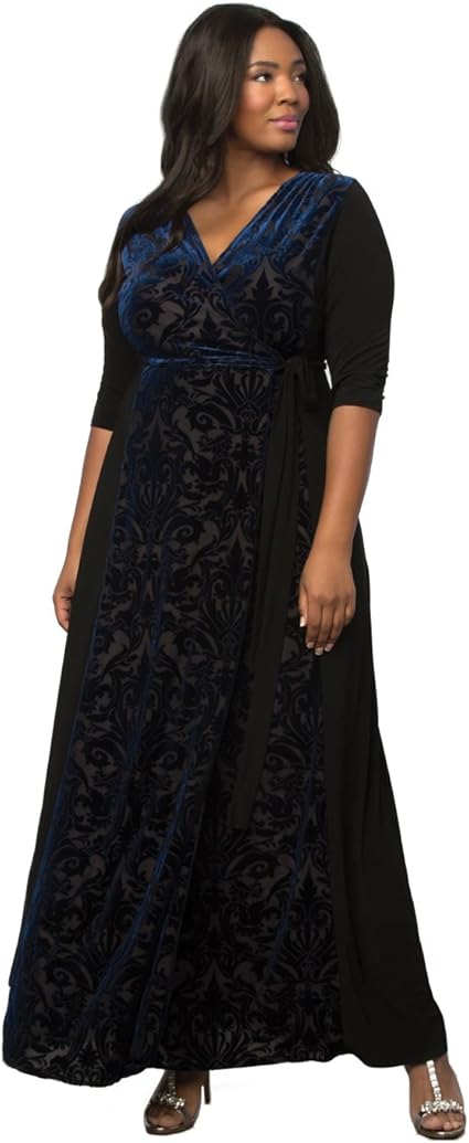 Kiyonna Women's Plus Size Ornate Velvet Maxi Dress 3X Midnight Navy at Amazon Womenâs Clothing store