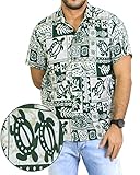 La Leela Hawaiian Shirt For Men Short Sleeve Front-Pocket Tropical White Green