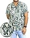 La Leela Hawaiian Shirt For Men Short Sleeve Front-Pocket Tropical White Green