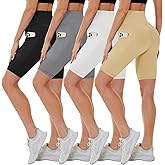 CAMPSNAIL 4 Pack Biker Shorts Women with Pockets – 5"/8" High Waist Tummy Control Workout Gym Yoga Running Compression Shorts