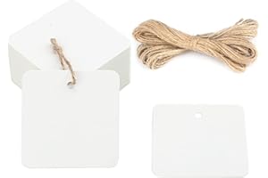 G2PLUS White Paper Gift Tags with String, 100PCS Square Hang Tags, 2.2 in Blank Present Label Tag for Gift Wrapping, Pricing, DIY Arts and Crafts, Christmas, Wedding Party Favors